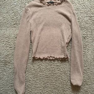 Light brown/tan ribbed crop shirt from Shein